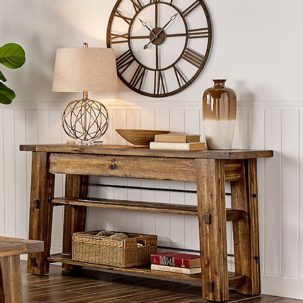 Durango 54L Industrial Wood Console/Media Table With Two Shelves